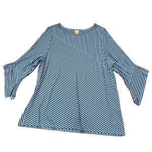 Chico's Split Striped Top Swing Sleeves Blue Asymmetric Print Size XXL (4)